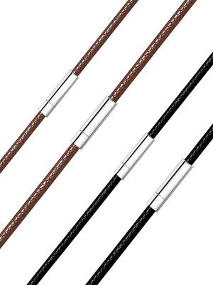 Richsteel Men's Necklace Chain, 3mm Wide, 50cm, Brown Leather, Waxed Cord for Pendants, Waterproof, Simple Design, Unisex