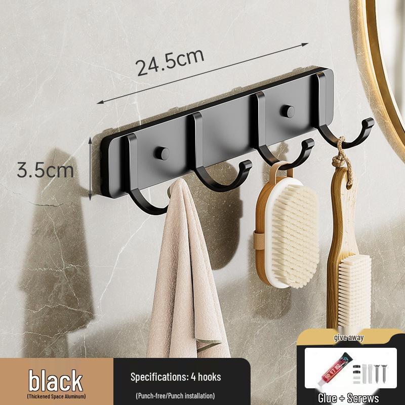 Punch-Free Space Aluminum Wall-Mounted Coat and Hat Hook Hanger for Bathroom