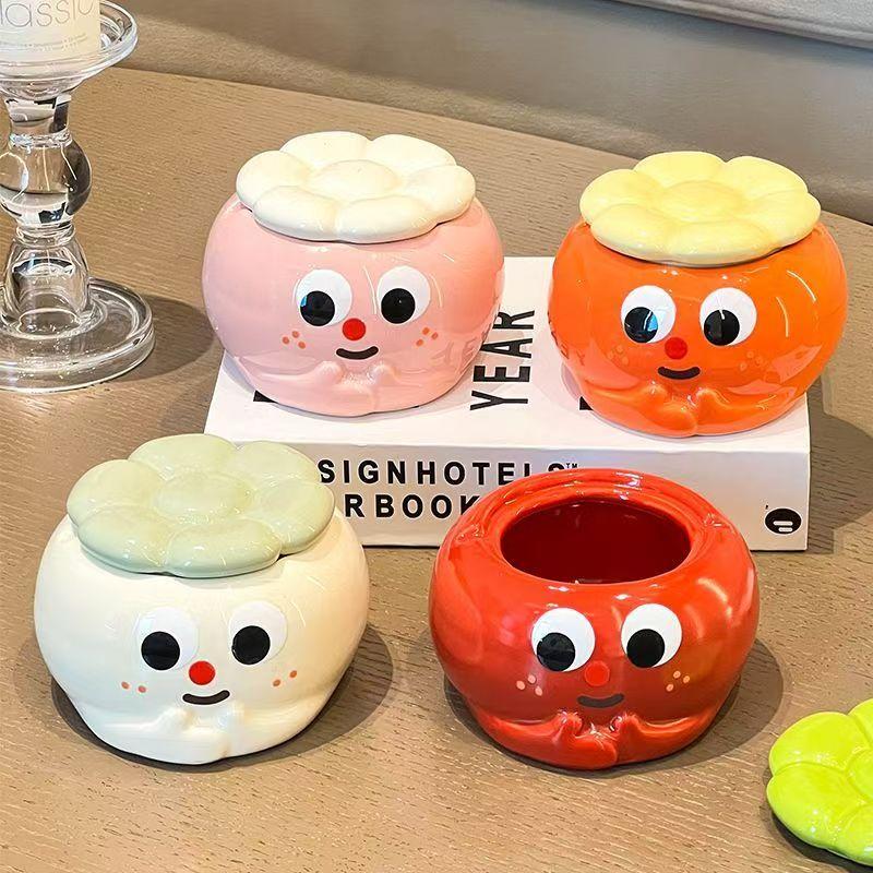 Cute Ceramic Ashtray with Lid Creative Personalized Office Home Living Room Decorative Commercial Use Ashtray Simple Modern