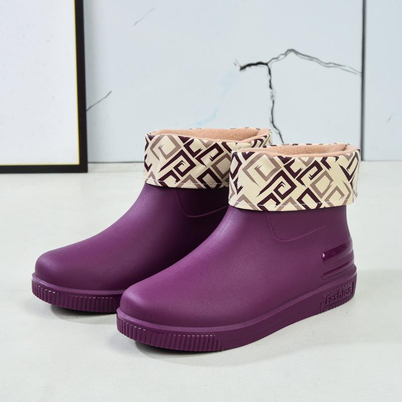 Women's Rain Shoes Low Tube Fashion Water Shoes New Non-slip Rain Boots Durable Kitchen Adult Warm Water Boots Rubber Shoes