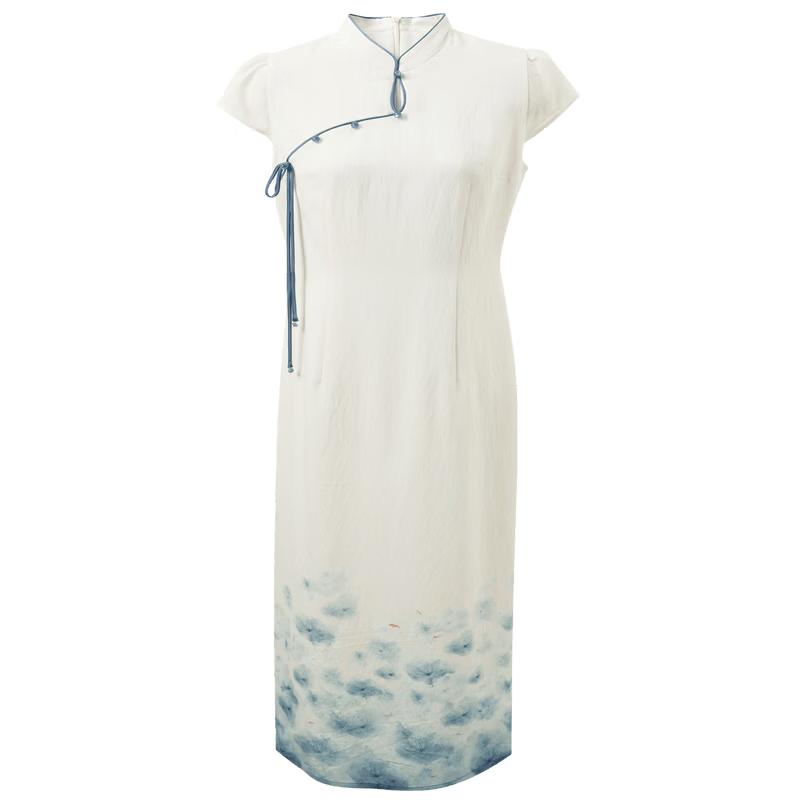Sancai New Chinese Style Printed Slit Maxi Dress S