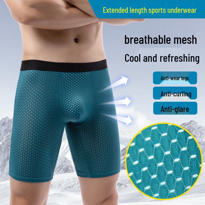 Men's Plus Size Ice Silk Mesh Sports Underwear: Summer Anti-Chafing Running Briefs with Extended Four-Corner Design