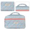 Checkered Cute Bow Travel Makeup Pouch with Zipper Toiletry Bag Cotton Quilted Cosmetic Organizer Case for Women and Girls