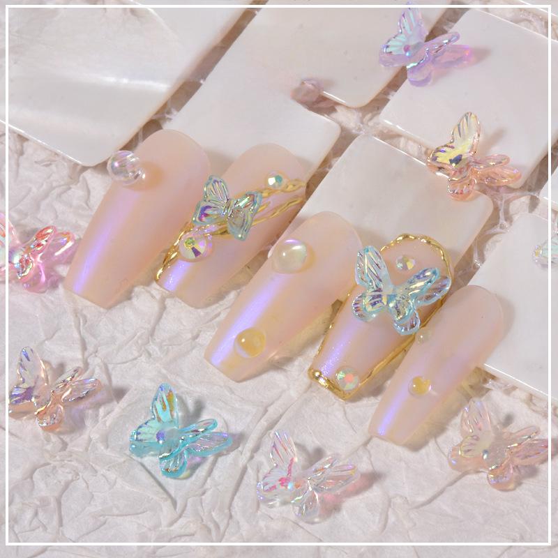 Aurora Butterfly Nail Gems: 8 Double-Layer, 3D Fantasy Colors for Summer