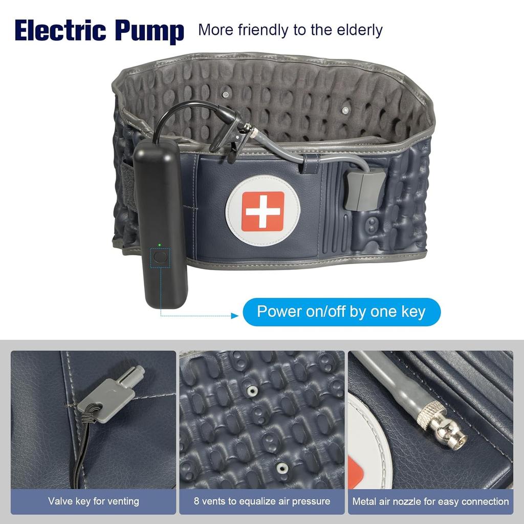 Decompression Back Belt with Electric Inflatable Pump -Lumbar Support Belt for Lower Back Pain Relief, Back Traction Device Fits Waist Size 29-49