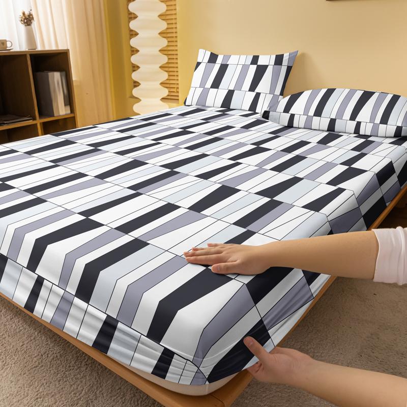 Simple 1 Modern Geometry Printed Matte Fitted Sheet, Bedroom Printed Bed Cover, Bedding Excluding Pillowcases