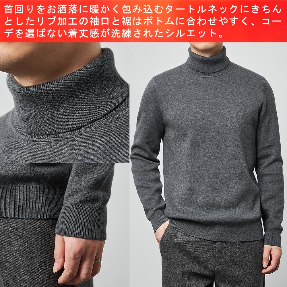 ROOKMZU Winter Turtleneck Knit Warm Solid Cable Knit Casual Top with Long Thick Cable Knit Sweater Men's Top, Sleeves,
