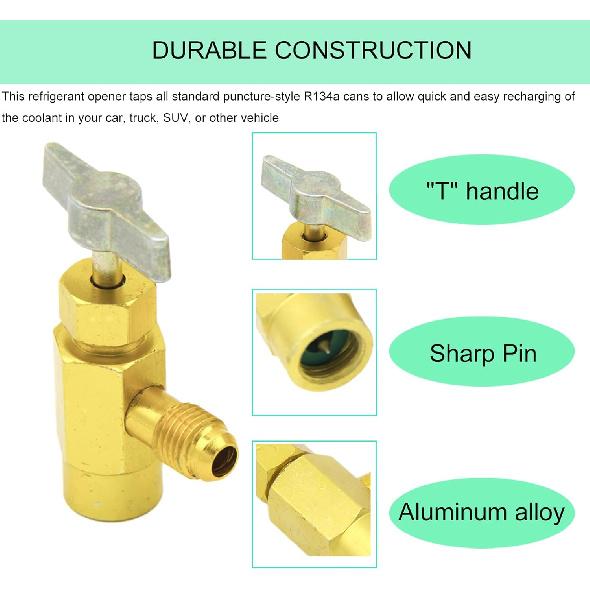 2Pack R134A Self-Sealing Can Tap Valve Refrigerant Dispenser Tool Bottle Opener, with 1/2" Female Right Hand Thread, 1/4" SAE Male Connector T Handle