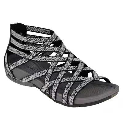 Large Wedge Heel Flat Cross Strap Open Toe Women's Shoes with Back Zipper Roman Women's Sandals