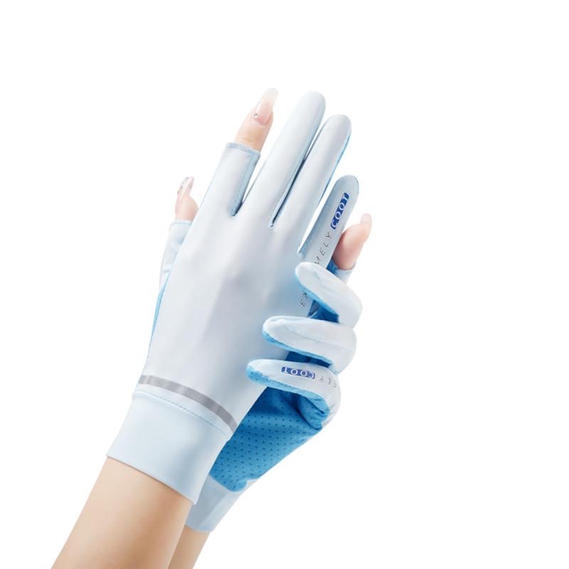 Spring and Summer Sun Protection Gloves Women's Two-finger UV Protection Thin Ice Silk Cool Outdoor Cycling Full Finger Touch Screen Gloves