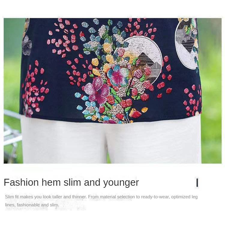 Dámské krátkorukávové s velkým potiskem Ledové hedvábí Krátkorukávové Volné Velké Velikosti Top Trhané Květiny Sto Triček