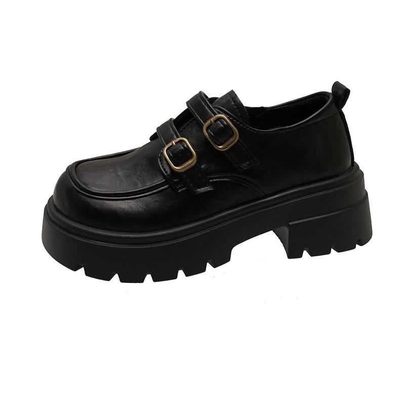 Thick heel platform small leather shoes women's autumn new retro jk loafers versatile one-pedal single shoes