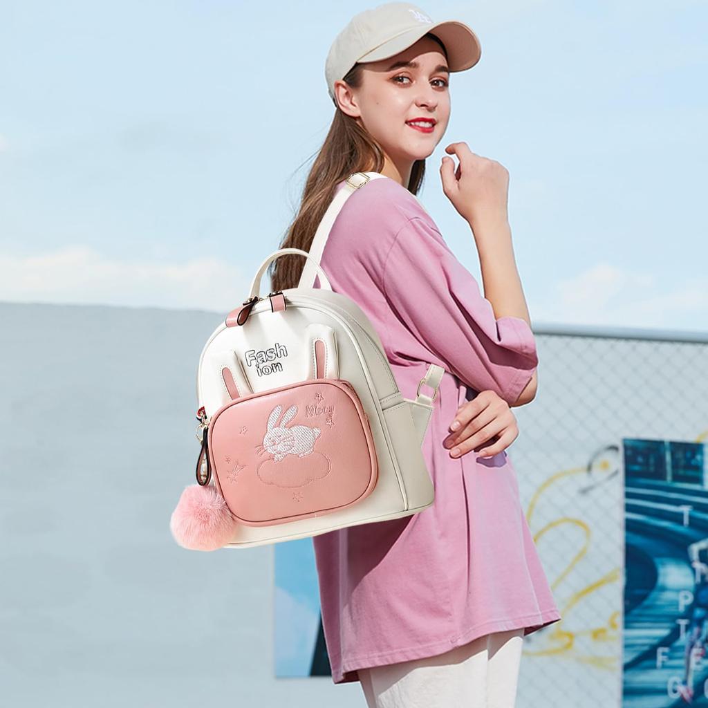 NICOLE DORIS Mini Large Rabbit PU Multiple Perfect for and Includes Type & Women's Backpack, Cute, Capacity, Small, Design, Stylish, Leather, 2-Way