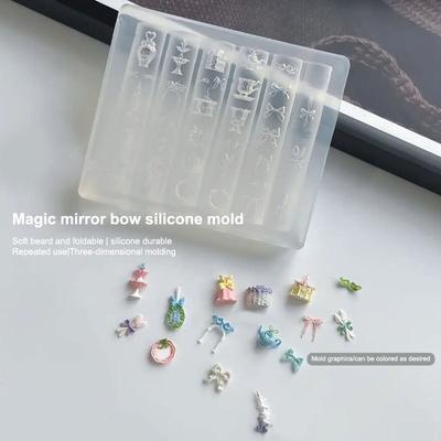 Transparent Nail Art Silicone Carving Mold Bowknot Mirror Teacup Uv Gel Polish Art Mould Diy Design Nail Charm Stencils Decor