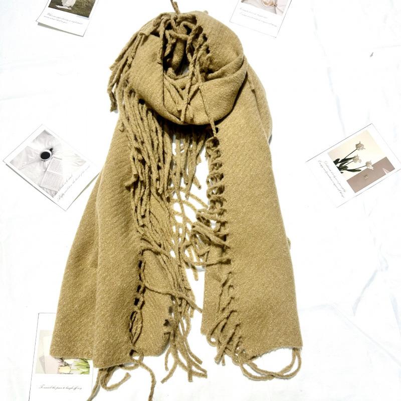 New Solid Color Tassel Imitation Cashmere Scarf on Both Sides for Women Autumn and Winter Versatile Shawl High End Winter Warm Thickened Scarf