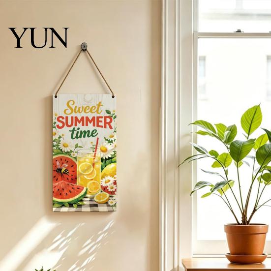 Refresh Home Decor Summer Wooden Hanging Sign, Welcome Sign Front Door with Farmhouse Wall Art Rope, Colorful Hanger for Seasonal Beach House