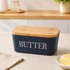 Butter Dish with Natural Wood Lid, Covered Butter Container for Refrigerator Storage and Everyday Table Service