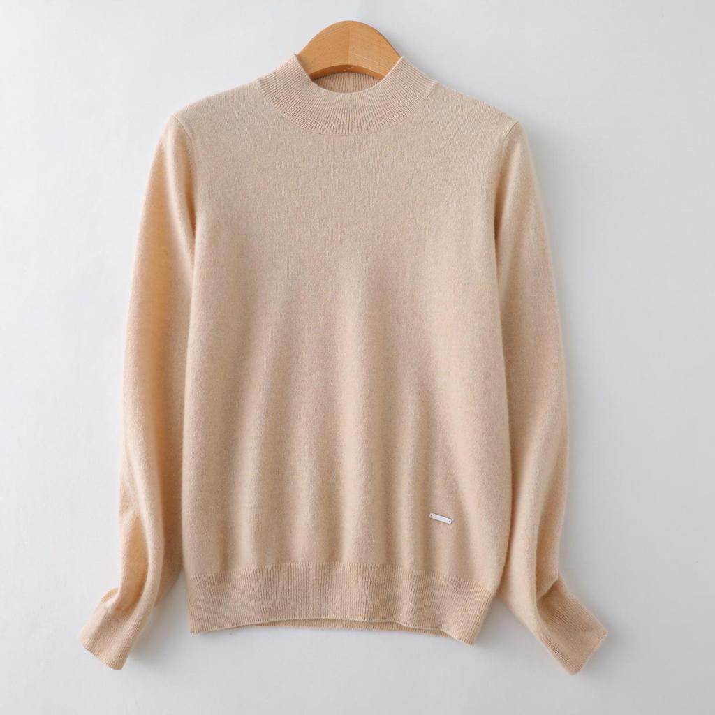 Autumn/Winter Women's Pure Cashmere Semi-High Neck Loose Knitted Sweater Pullover.