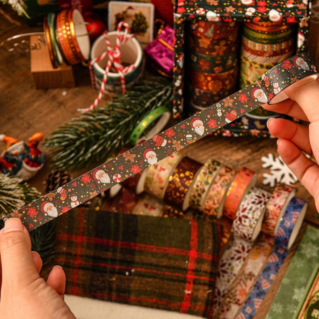 6 ruller Merry Xmas Washi Tapes Sett Gullfolie Selvklebende Maskeringstape Juledekorasjonsklistremerker for Album Gaveinnpakning