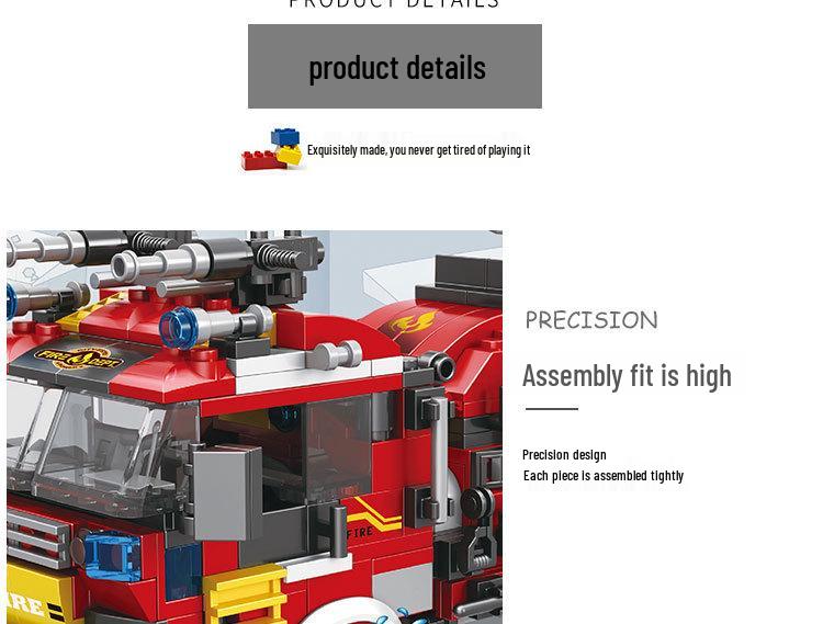 LEGO-Compatible Fire Engine & Firefighter Minifigure Set - 8 Model DIY Assembly for Kids