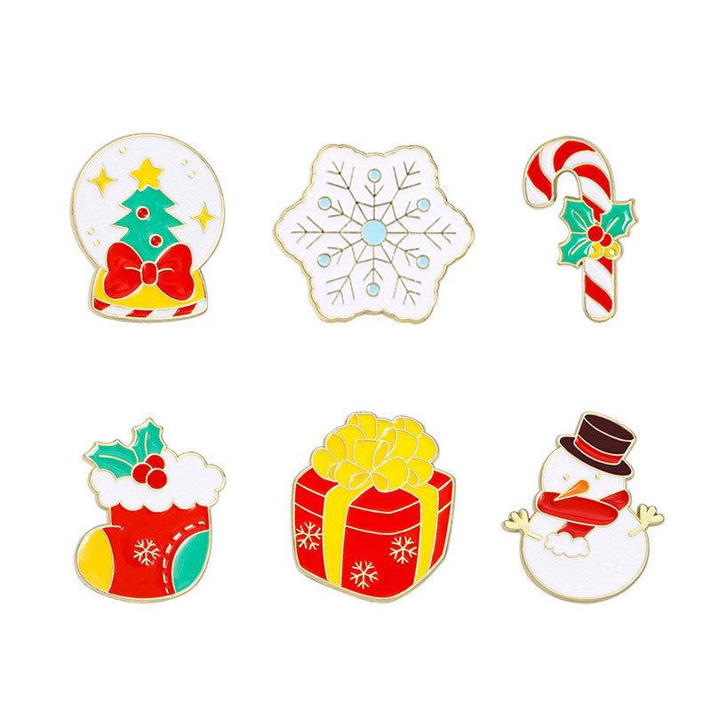 Original Christmas Brooch Christmas Tree Snowman Christmas Socks Christmas Gift Bag Clothes Decoration Oil Drop Brooch