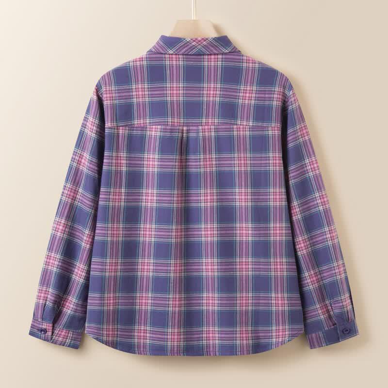 YUZHAOLIN Women's 100% Cotton Plaid Long Sleeve Blouse