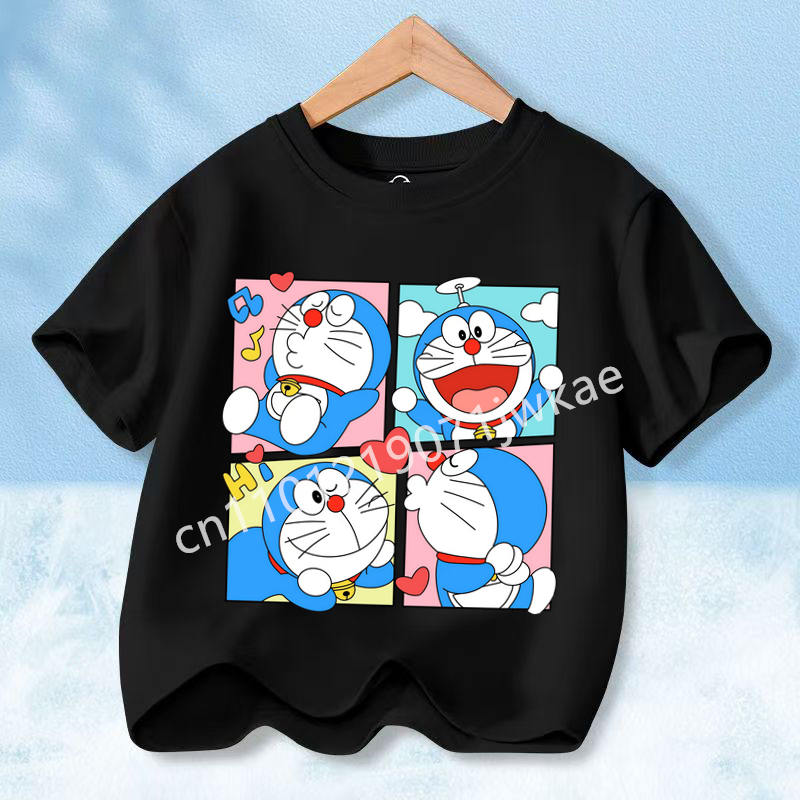 Doraemon Colorful T-shirt Printed Short-sleeved Outdoor Simple Comfortable Pullover Tops Summer Clothes Casuals Round Neck Shirt