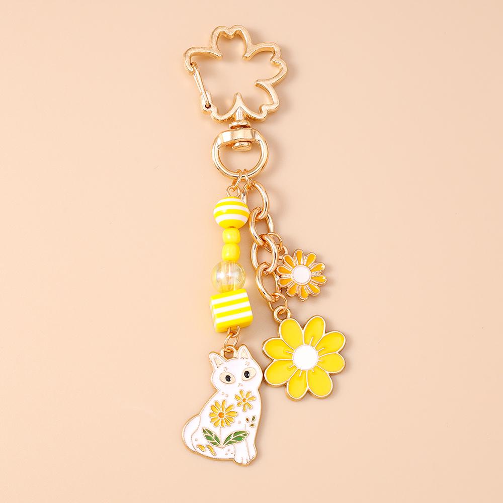 Süßer Emaille Tier Katze Schlüsselanhänger Damen Mädchen Blume Schlüsselring Anhänger für Handtaschen Dekoration DIY Schlüsselanhänger Schmuck Geschenke