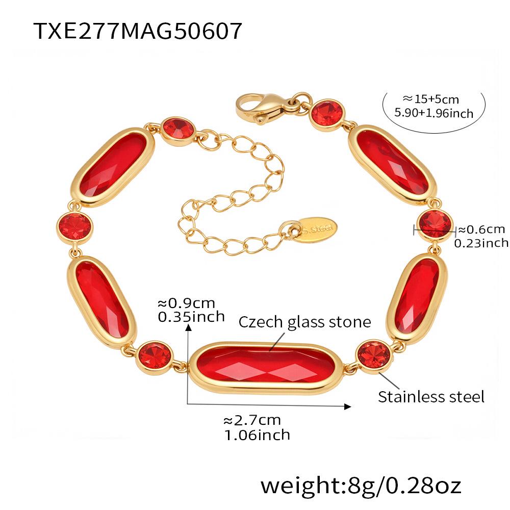 Qiong Yao 18K Gold Electroplated Glass Stone Bracelet - Geometric Patchwork, Exquisite Hand Accessory, Fade-Resistant.
