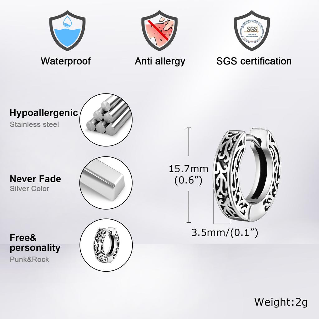 Pendientes de Aro Runas Vikingas Nórdicas Retrol para Hombres, Huggies Clásicos de Acero Inoxidable con Nudo Celta, Regalos de Joyería Punk Cool
