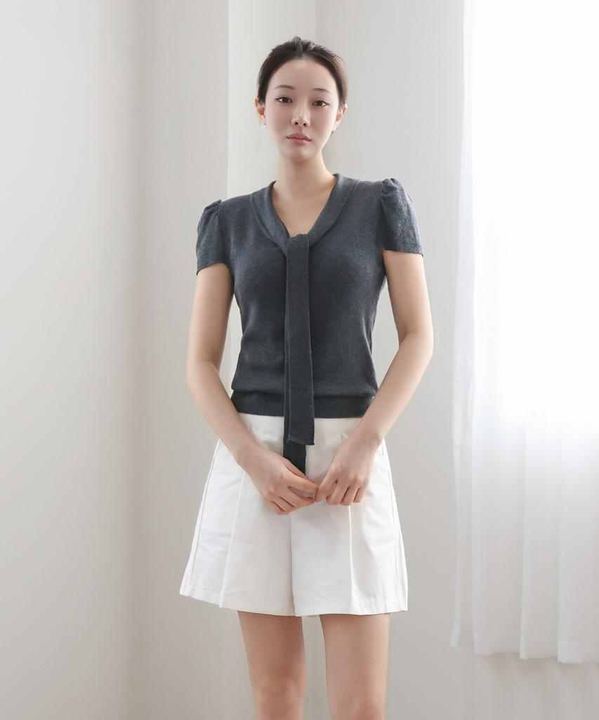 Keulleiseu Tie Point Short Sleeve Knit_Brown