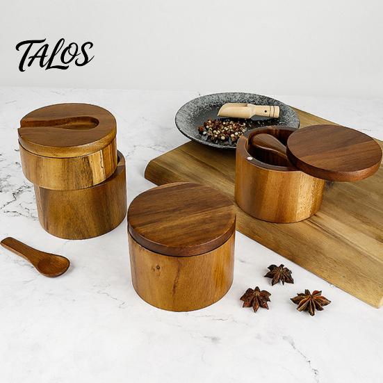 Clever Design Salt And Pepper Holder 2-Layer Bowl with Spoon Magnetic Swivel Lid Dustproof Spice Organizer Seasoning Box Rotatable Kitchen Helper for