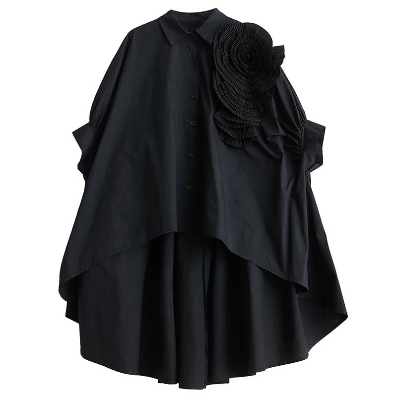 

XITAO трехмерное украшение с цветочным принтом, рубашка нерегулярной формы, свободная повседневная однотонная женская рубашка WLD20133 One Size чёрный