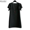 ZANZEA Damen Sommerkleid Lässig Rundhals Puffkurzarm