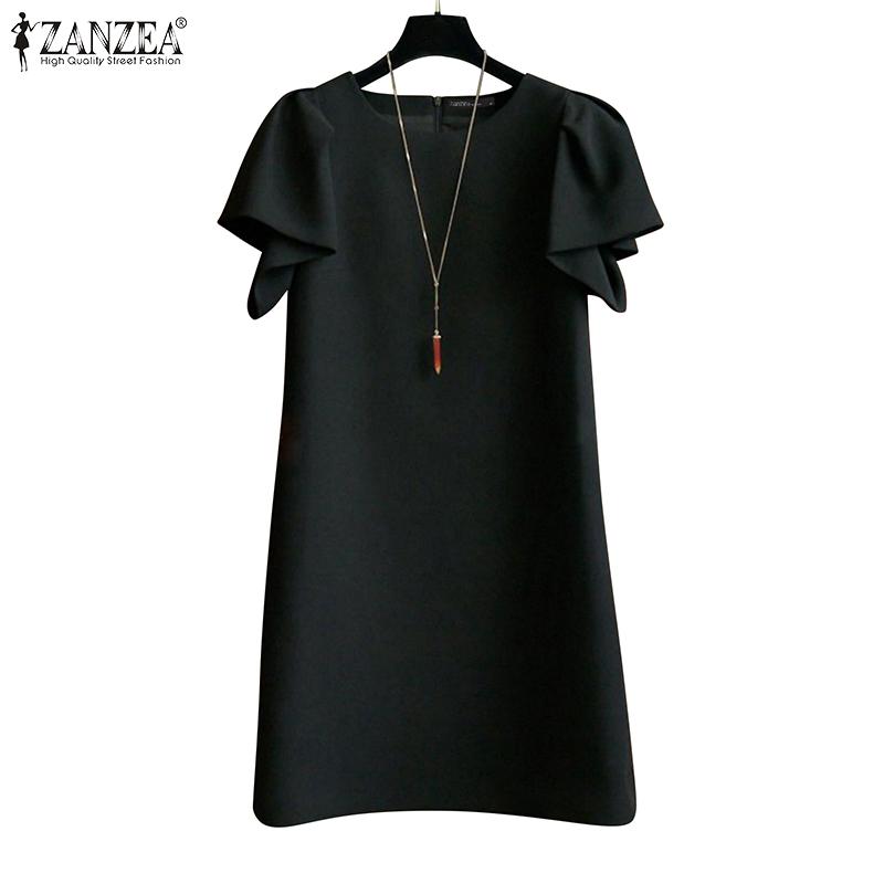 ZANZEA Damen Sommerkleid Lässig Rundhals Puffkurzarm