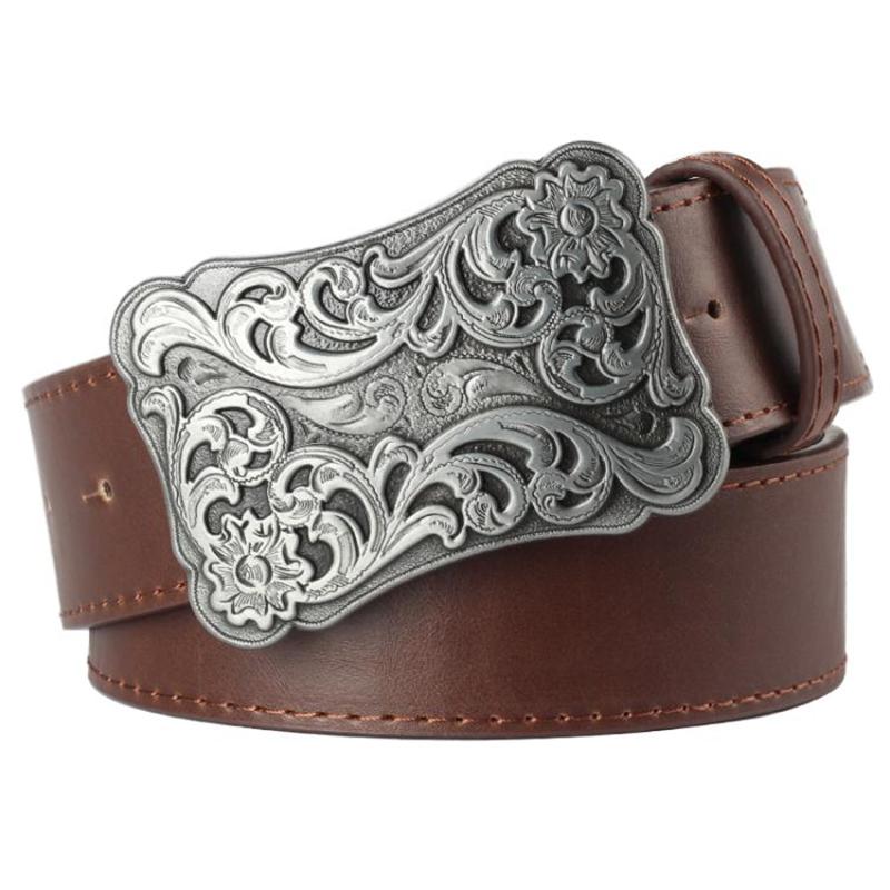 

Retro Women Belt Metal Buckle Weave Arabesque Floral Pattern Belts Jeans Trend Punk Rock Decoration Waistband Gift For Women 130cm
