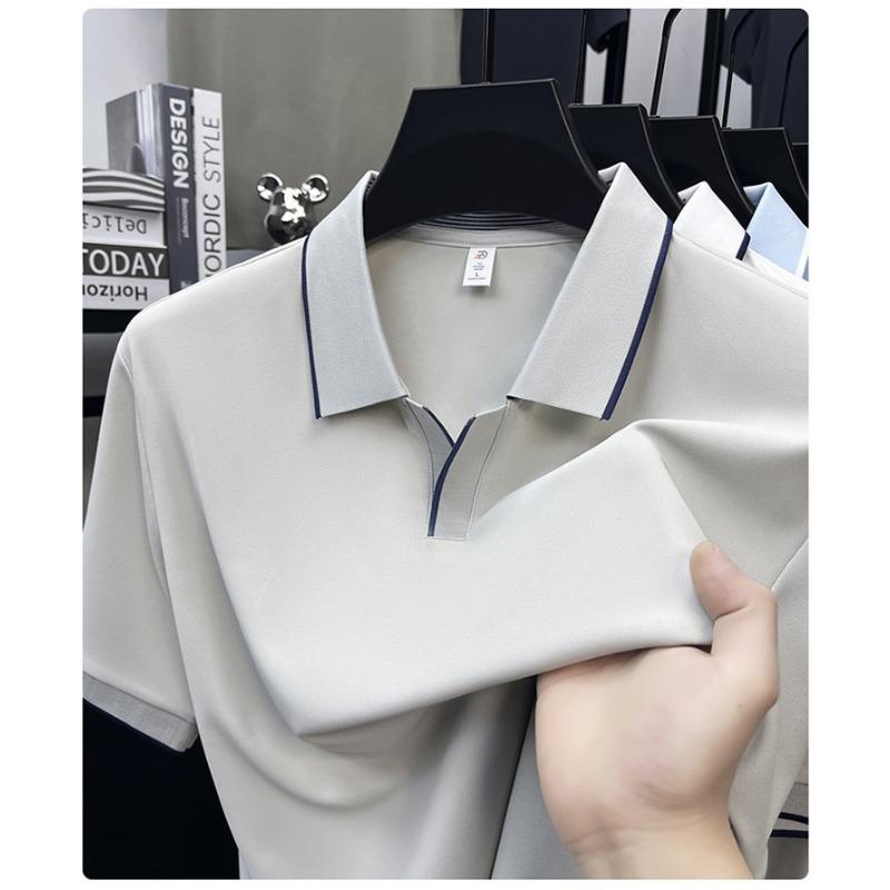 

Men s Quarter Zip Polo Shirt - Contrast Trim Turn Down Collar Casual Short Sleeve Top 4XL світло-сірого кольору