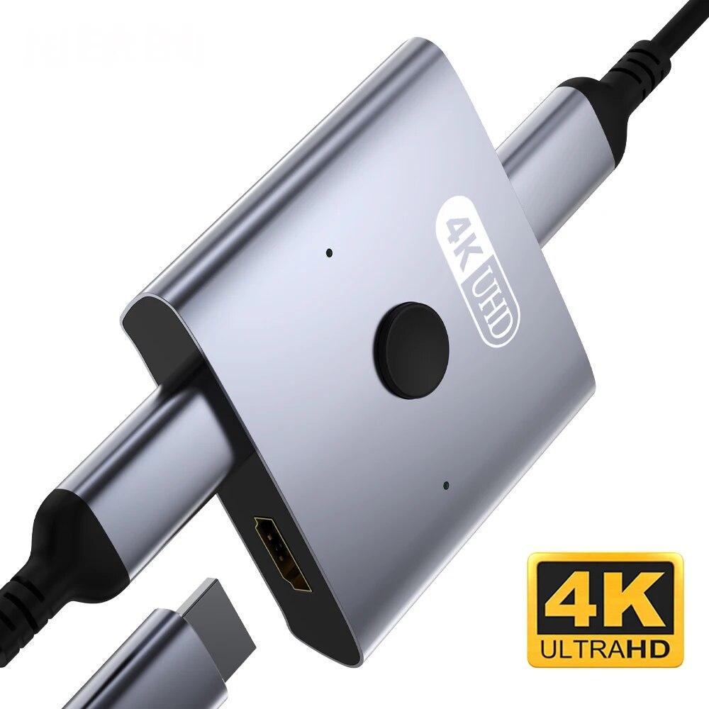 

NIERBO Переключатель HDMI двунаправленный 2 входа 1 выход 4K@60Гц Сплиттер-переключатель Двунаправленный HDMI-переключатель Ручной HD-хаб для ПК Xbox PS5/4/3 серый
