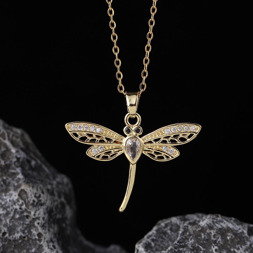 Zircon full Dragonfly Pendant Neckla For Women Minimalist minimalist high-end fashion versatile accessory