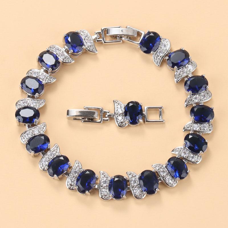 Qualità   Bracciale a Maglia di Catena Overlay Bangle Lunghezza Regolabile 18+3 Cm Gioielli da Donna per Matrimonio con Pietra Blu