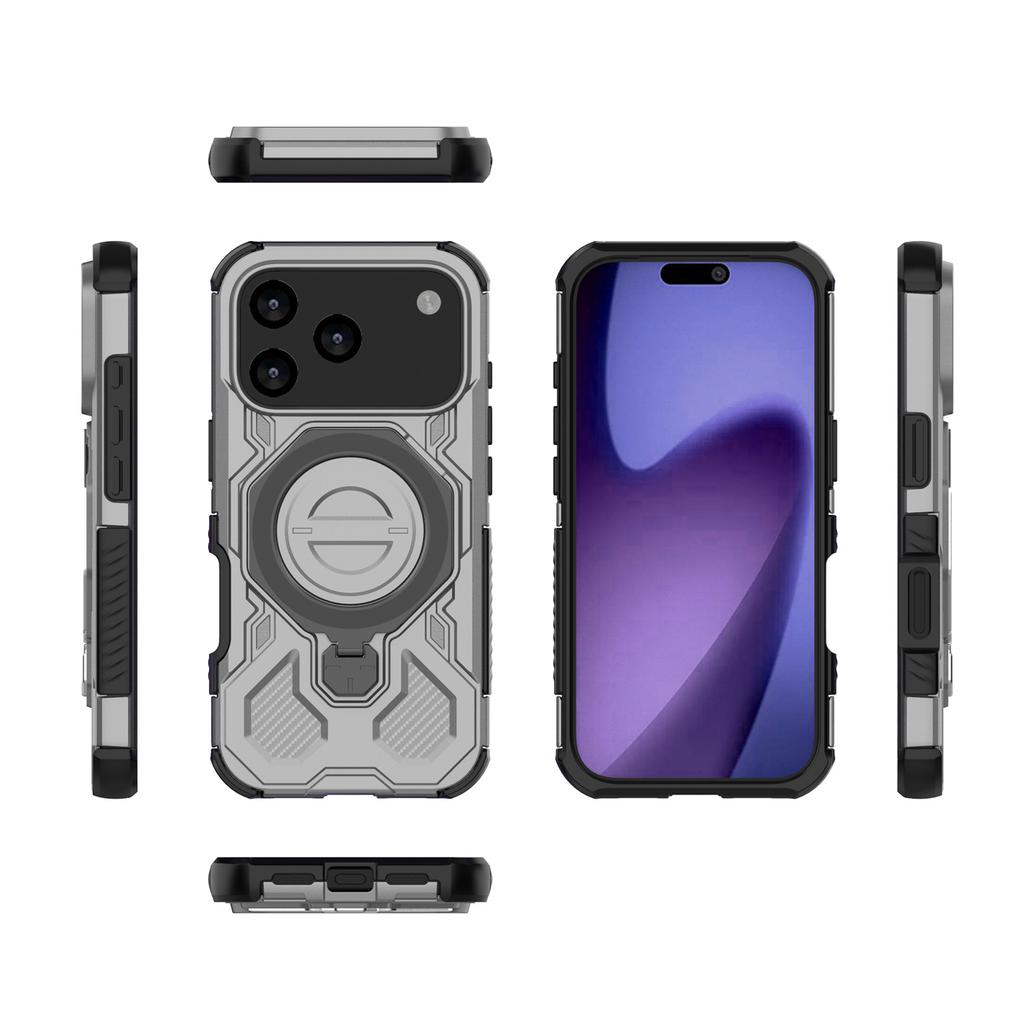 For iPhone 17 Pro Magnetic Case Rotating Metal Kickstand Shockproof PC+TPU Phone Back Cover