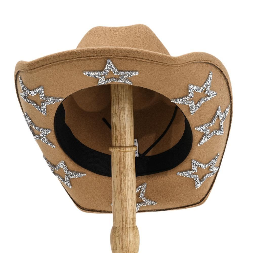 Sunscreen Western Cowboy Hat Shiny Cowgirl Hat Cool Rhinestone Star Jazz Top Hat  Street Party