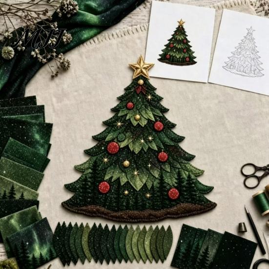 Holiday Gift for Craft Lovers Christmas Patchwork DIY Kit, Fabric Art Santa Kits Winter Nights Snowman Tree Sewing Project Seasonal Home Decor,