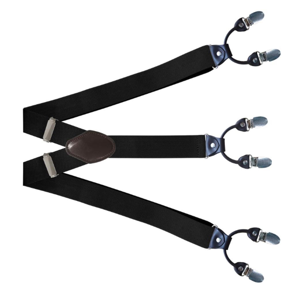 Mens Clip Suspender Elastic Adjustable Prevent Slip 6 Clip Y Shape Mens Suspender Brace for Suits Black