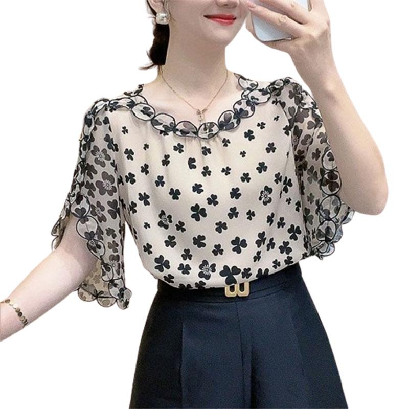 

Элегантные модные блузки Harajuku облегающего кроя с принтом, однотонные, с круглым вырезом, вставкой, с коротким рукавом, женские повседневные, на все случаи жизни, женская одежда 3XL абрикосовый