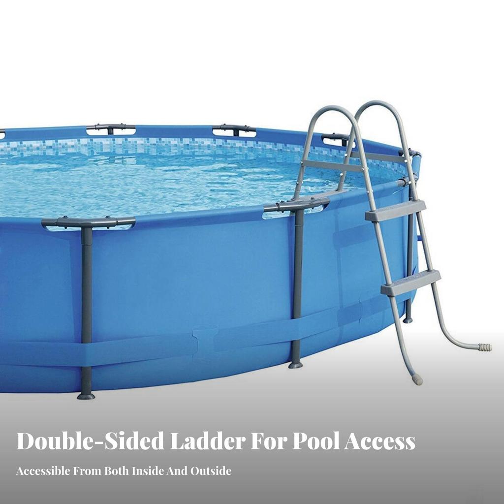 DoubleSided Pool Ladder Heavy Duty Double Sided Steel Weather Resistant Removable Entry