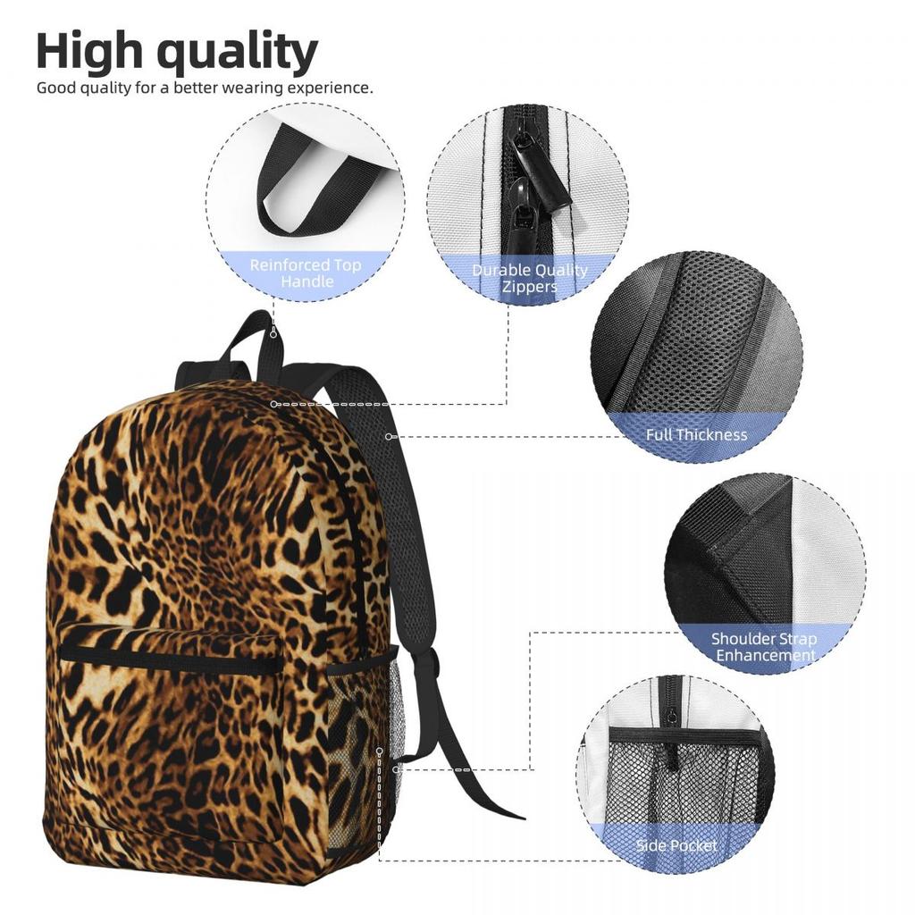 Leopard Skin Backpack Student BookBag Kids School Bag Laptop Shoulder Bags for Men Women