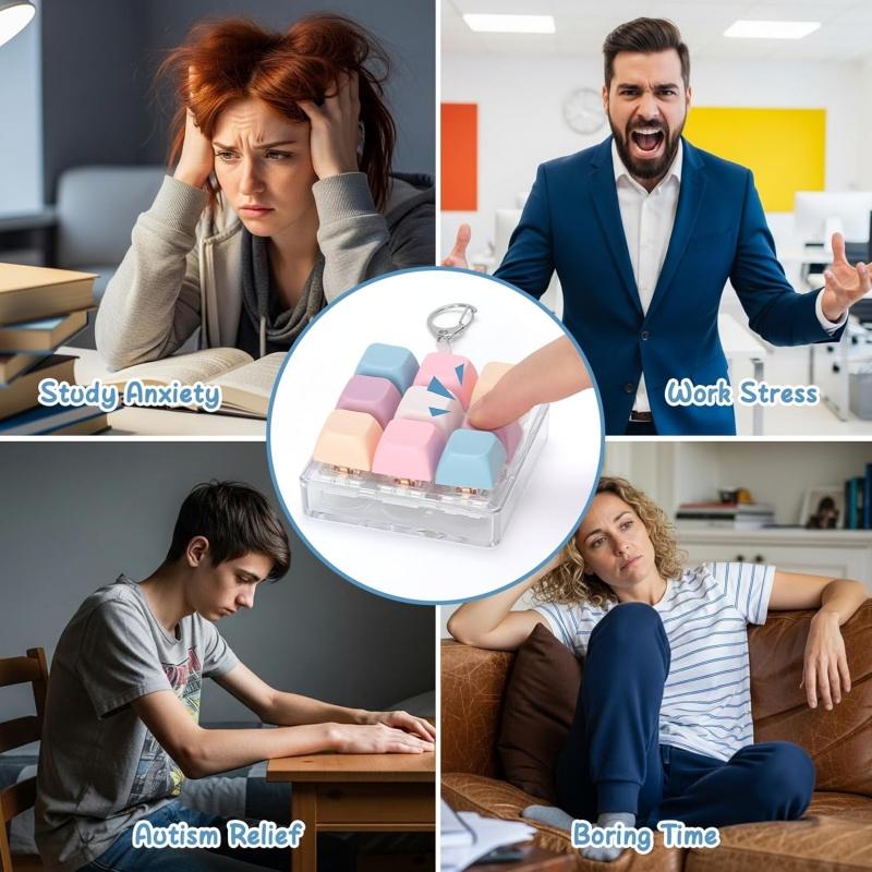 Kolorowa Breloczek Fidget Toy Klawiatura 9 w 1 Klawiatura Przycisk Dekompresyjny Klikacz Palcami Zabawki Odstresowujące Fidget Prezenty