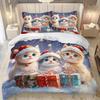 Lifesmells 3pcs Kitten Santa Duvet Cover Set Cute Bed Cover Set Fluffy Bedding Set 1 Quilt Cover + 1/2 Pillowcases+1 Flat Sheet