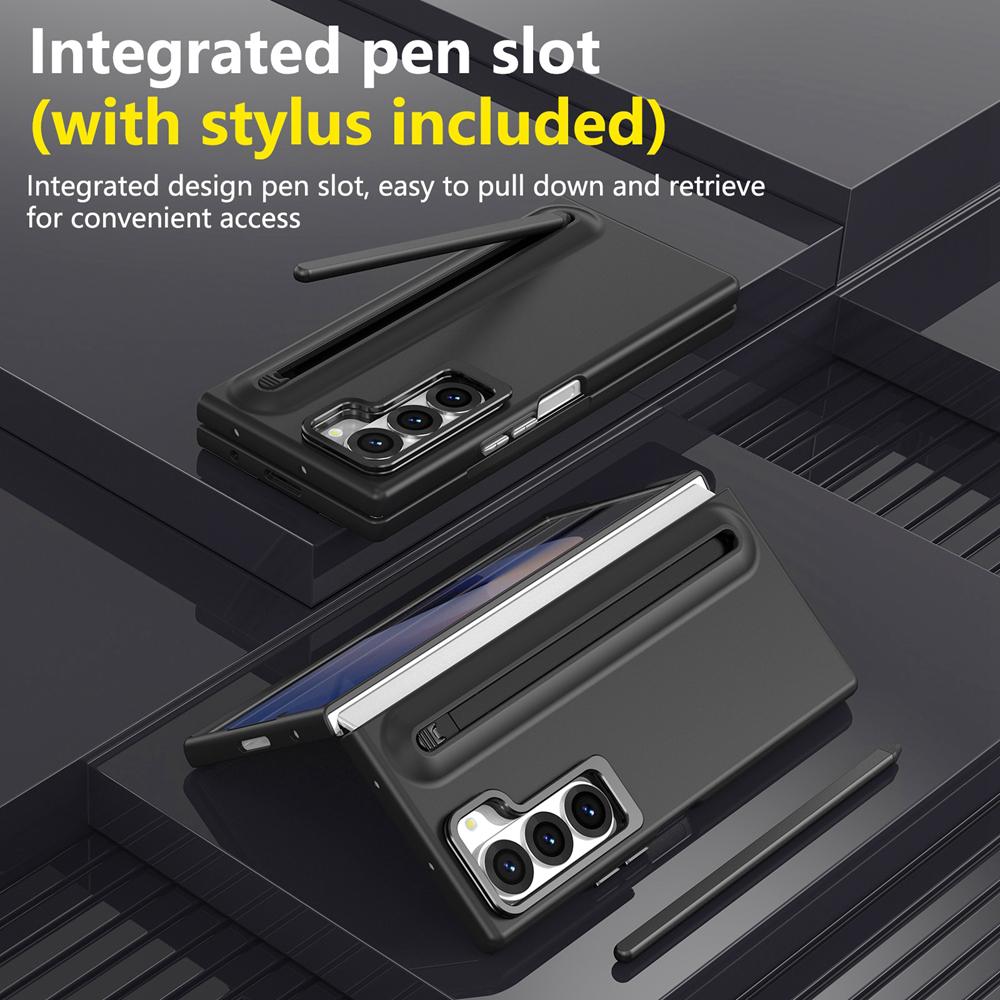 KEYSION with Touch Pen Case for Samsung Galaxy Z Fold 6 5 5G Hard PC Kickstand Phone Cover With Tempered Glass Screen Protector
